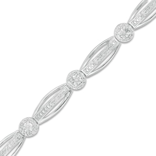 0.145 CT. T.W. Diamond Frame Alternating Marquise Bracelet in Sterling Silver - 7.25"