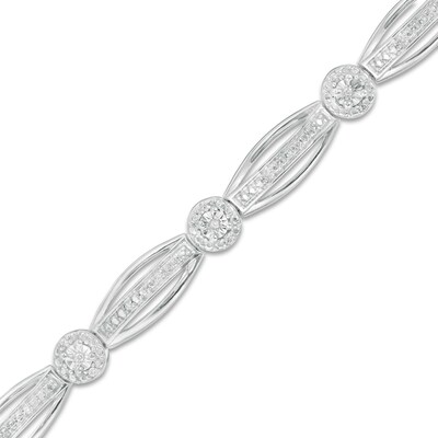 0.145 CT. T.W. Diamond Frame Alternating Marquise Bracelet in Sterling Silver - 7.25"