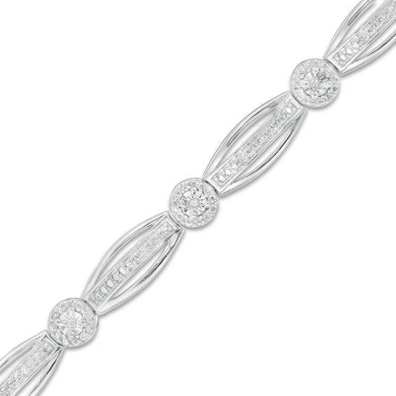 0.145 CT. T.W. Diamond Frame Alternating Marquise Bracelet in Sterling Silver - 7.25"