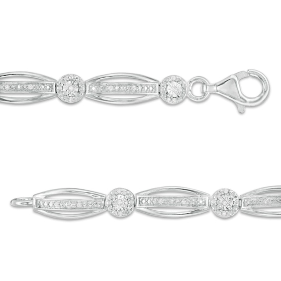 0.145 CT. T.W. Diamond Frame Alternating Marquise Bracelet in Sterling Silver - 7.25"