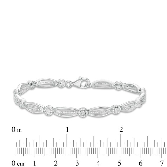 0.145 CT. T.W. Diamond Frame Alternating Marquise Bracelet in Sterling Silver - 7.25"