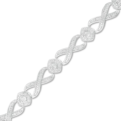 0.18 CT. T.W. Diamond Frame Alternating "X" Bracelet in Sterling Silver - 7.5"