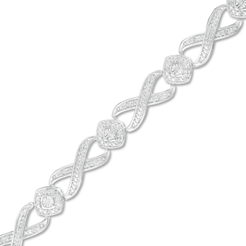 0.18 CT. T.W. Diamond Frame Alternating "X" Bracelet in Sterling Silver - 7.5"|Peoples Jewellers