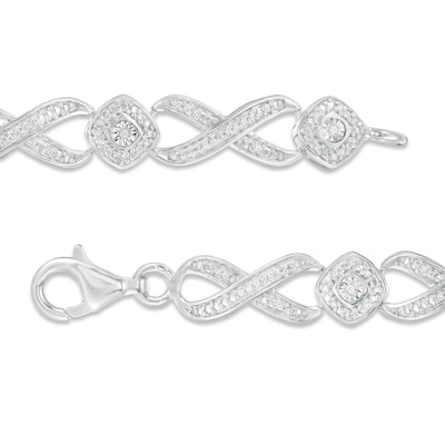 0.18 CT. T.W. Diamond Frame Alternating "X" Bracelet in Sterling Silver - 7.5"