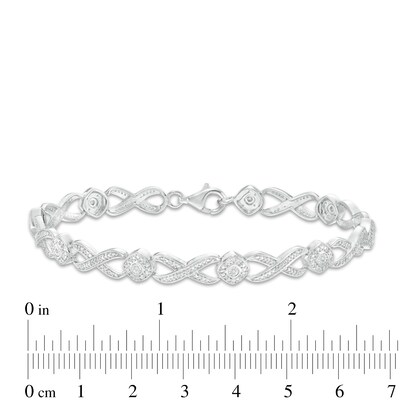 0.18 CT. T.W. Diamond Frame Alternating "X" Bracelet in Sterling Silver - 7.5"