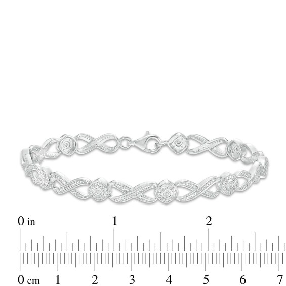 0.18 CT. T.W. Diamond Frame Alternating "X" Bracelet in Sterling Silver - 7.5"