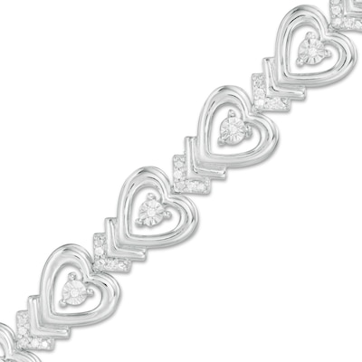 0.115 CT. T.W. Diamond Sideways Heart with Chevron Bracelet in Sterling Silver - 7.5"