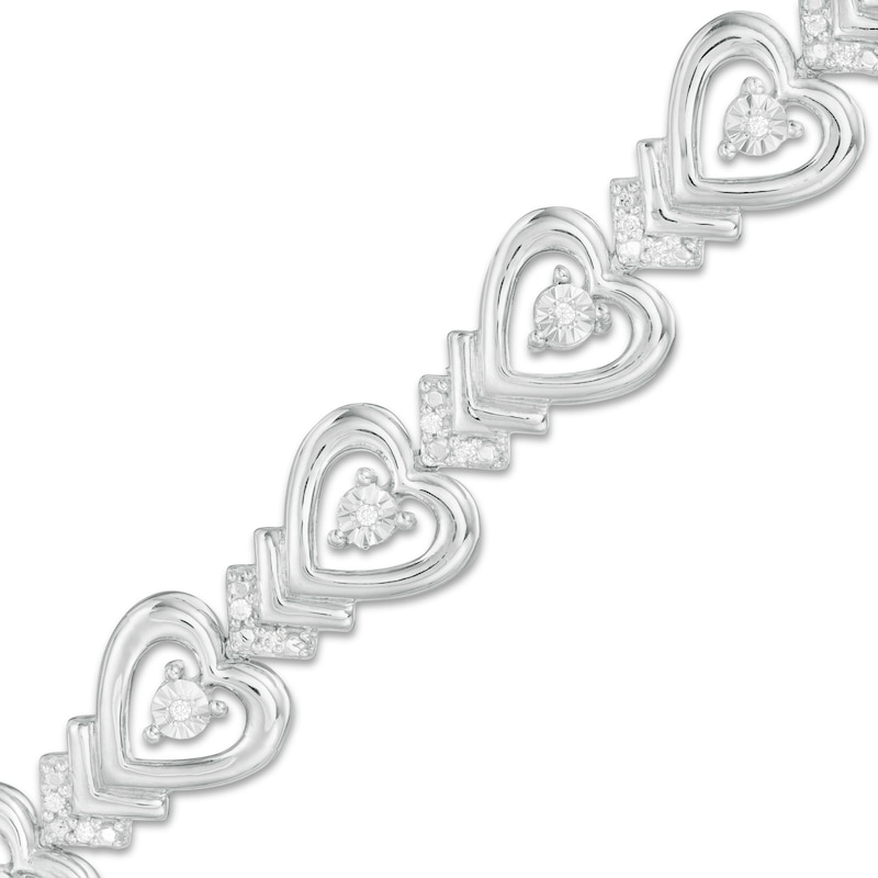 0.115 CT. T.W. Diamond Sideways Heart with Chevron Bracelet in Sterling Silver - 7.5"|Peoples Jewellers
