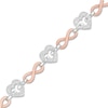 Thumbnail Image 0 of 0.085 CT. T.W. Diamond Alternating Heart and Infinity Link Bracelet in Sterling Silver and 10K Rose Gold - 7.25"