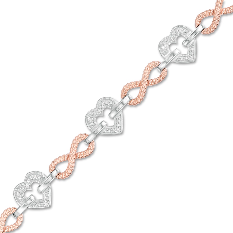 0.085 CT. T.W. Diamond Alternating Heart and Infinity Link Bracelet in Sterling Silver and 10K Rose Gold - 7.25"