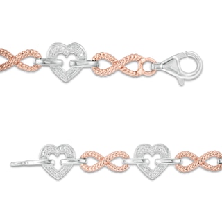 0.085 CT. T.W. Diamond Alternating Heart and Infinity Link Bracelet in Sterling Silver and 10K Rose Gold - 7.25"