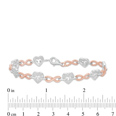 0.085 CT. T.W. Diamond Alternating Heart and Infinity Link Bracelet in Sterling Silver and 10K Rose Gold - 7.25"