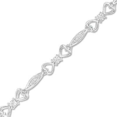 0.115 CT. T.W. Composite Diamond Alternating Marquise and Heart Outline Bracelet in Sterling Silver