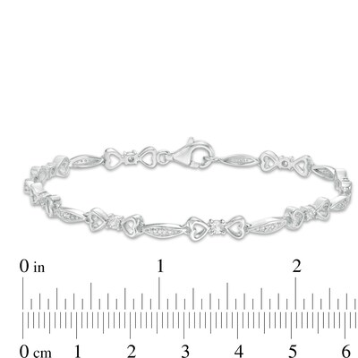 0.115 CT. T.W. Composite Diamond Alternating Marquise and Heart Outline Bracelet in Sterling Silver