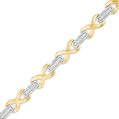 0.115 CT. T.W. Diamond "X" Link Bracelet in Sterling Silver and 10K Gold