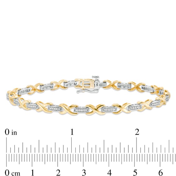 0.115 CT. T.W. Diamond "X" Link Bracelet in Sterling Silver and 10K Gold