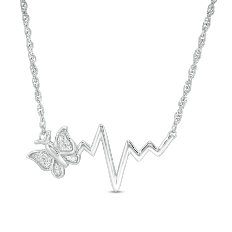 0.04 CT. T.W. Diamond Butterfly Heartbeat Necklace in Sterling Silver|Peoples Jewellers