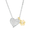 Thumbnail Image 0 of 0.086 CT. T.W. Diamond Heart and Flower Charm Pendant in Sterling Silver and 10K Gold