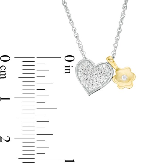 0.086 CT. T.W. Diamond Heart and Flower Charm Pendant in Sterling Silver and 10K Gold