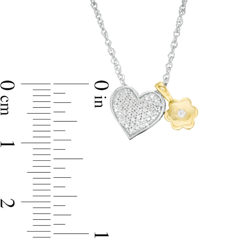 0.086 CT. T.W. Diamond Heart and Flower Charm Pendant in Sterling Silver and 10K Gold|Peoples Jewellers