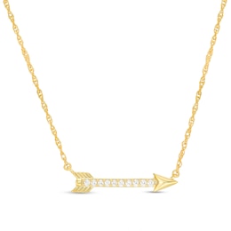 0.065 CT. T.W. Diamond Sideways Arrow Necklace in 10K Gold - 17.25&quot;