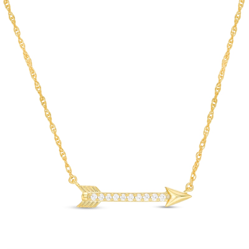 0.065 CT. T.W. Diamond Sideways Arrow Necklace in 10K Gold - 17.25"|Peoples Jewellers