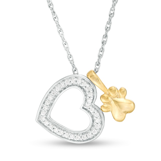 0.087 CT. T.W. Diamond Heart Outline and Paw Print Pendant in Sterling Silver and 10K Gold