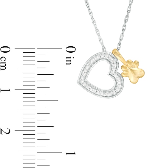 0.087 CT. T.W. Diamond Heart Outline and Paw Print Pendant in Sterling Silver and 10K Gold