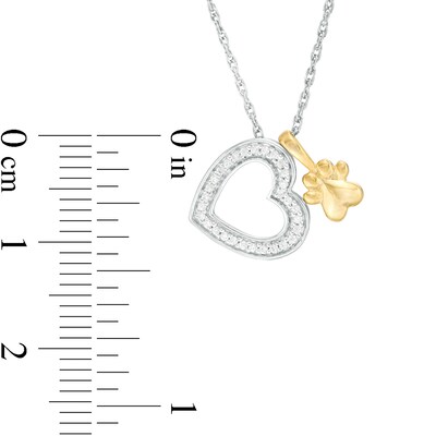 0.087 CT. T.W. Diamond Heart Outline and Paw Print Pendant in Sterling Silver and 10K Gold