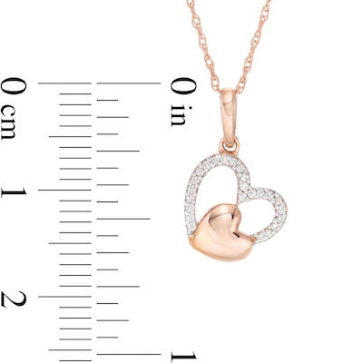 0.06 CT. T.W. Diamond Tilted Double Heart Pendant in 10K Rose Gold