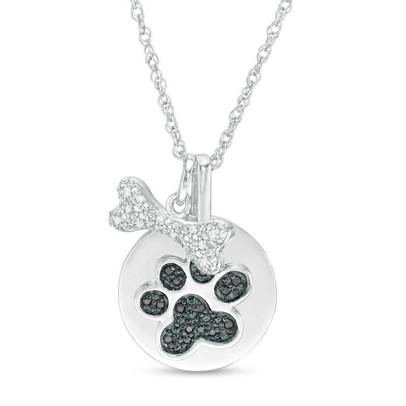 0.086 CT. T.W. Enhanced Black and White Diamond Bone and Paw Print Disc Charm Pendant in Sterling Silver|Peoples Jewellers