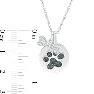 0.086 CT. T.W. Enhanced Black and White Diamond Bone and Paw Print Disc Charm Pendant in Sterling Silver