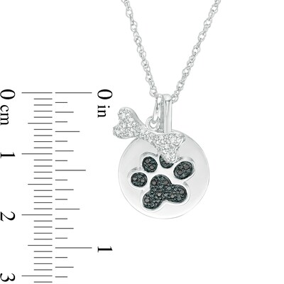 0.086 CT. T.W. Enhanced Black and White Diamond Bone and Paw Print Disc Charm Pendant in Sterling Silver