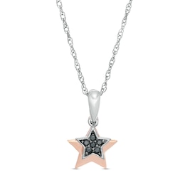 0.04 CT. T.W. Black Diamond Double Star Pendant in Sterling Silver and 10K Rose Gold