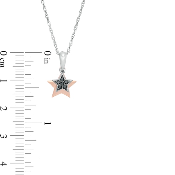 0.04 CT. T.W. Black Diamond Double Star Pendant in Sterling Silver and 10K Rose Gold