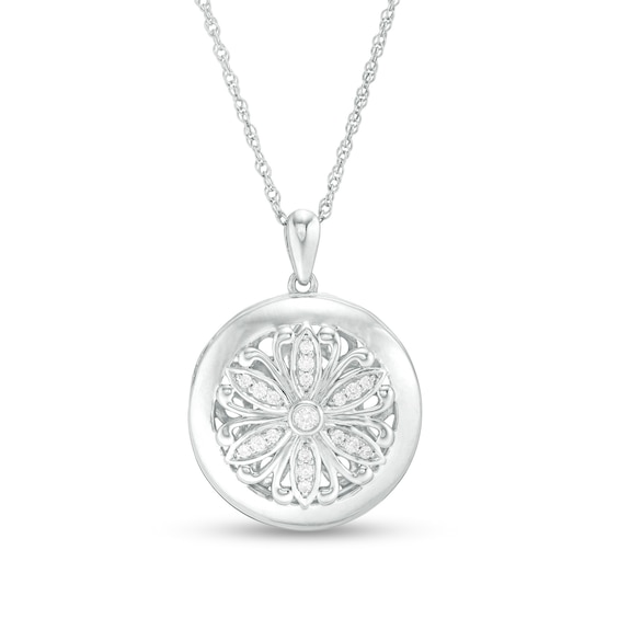 0.14 CT. T.W. Diamond Ornate Flower Locket in Sterling Silver