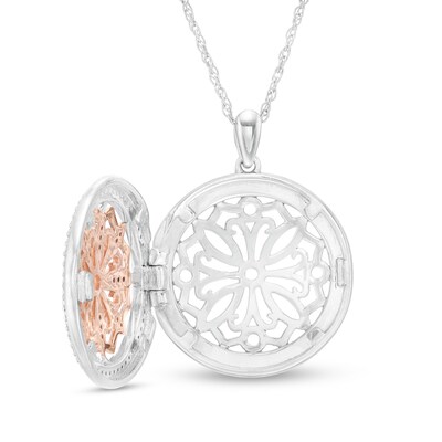 0.23 CT. T.W. Diamond Ornate Flower Locket in Sterling Silver and 10K Rose Gold