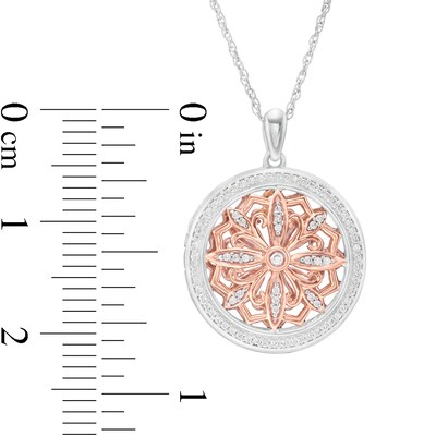 0.23 CT. T.W. Diamond Ornate Flower Locket in Sterling Silver and 10K Rose Gold