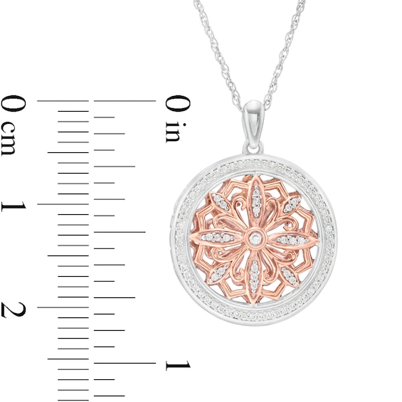 0.23 CT. T.W. Diamond Ornate Flower Locket in Sterling Silver and 10K Rose Gold