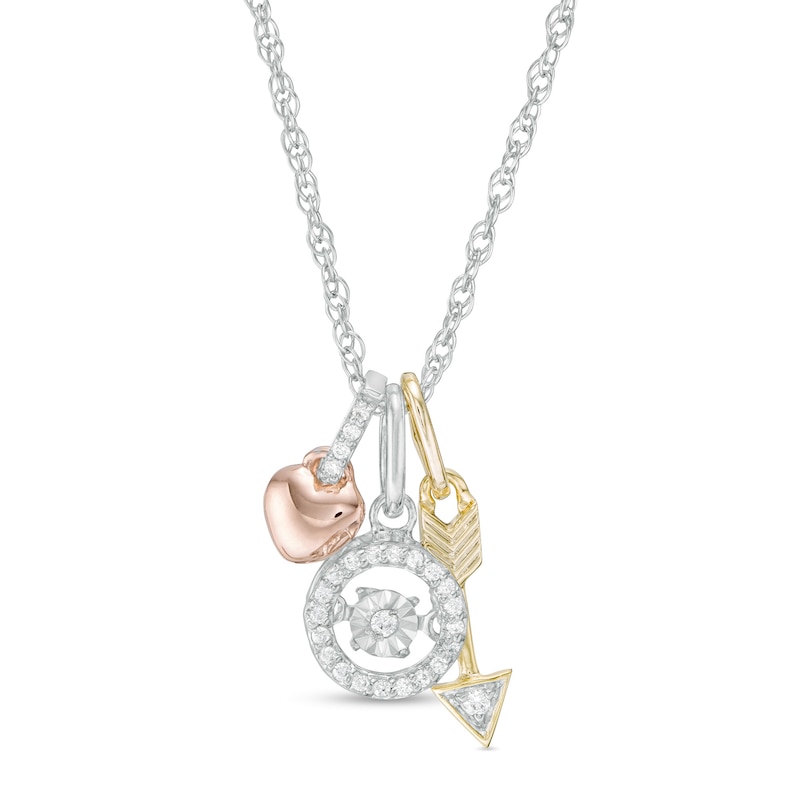 Unstoppable Love™ 0.085 CT. T.W. Diamond Circle, Heart and Arrow Charm Pendant in Sterling Silver and 10K Two-Tone Gold|Peoples Jewellers