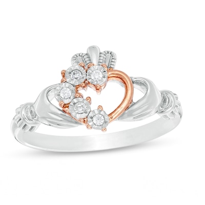 0.04 CT. T.W. Diamond Claddagh Ring in Sterling Silver and 10K Rose Gold