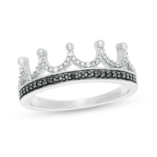 0.04 CT. T.W.  Black and White Diamond Crown Ring in Sterling Silver