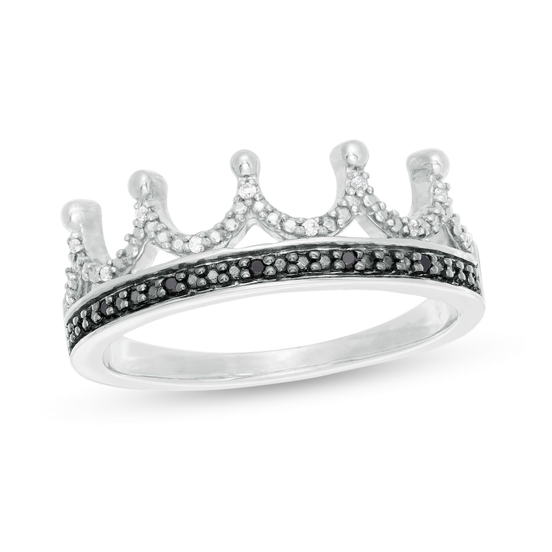 0.04 CT. T.W.  Black and White Diamond Crown Ring in Sterling Silver