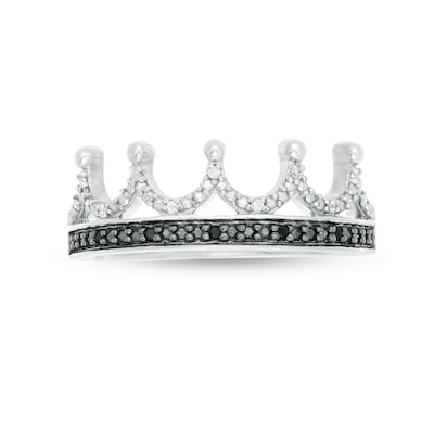 0.04 CT. T.W.  Black and White Diamond Crown Ring in Sterling Silver