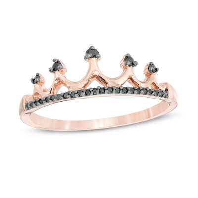 0.085 CT. T.W. Black Diamond Crown Ring in 10K Rose Gold