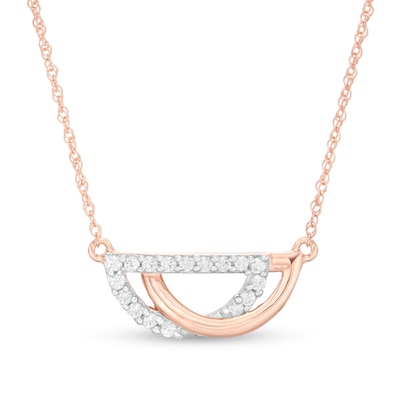 0.115 CT. T.W. Diamond Interlocking Half Circles Necklace in 10K Rose Gold