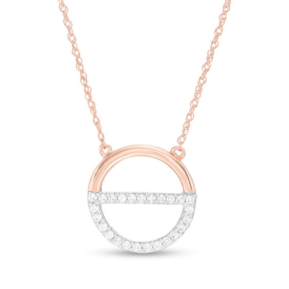 0.115 CT. T.W. Diamond Open Divided Circle Necklace in 10K Rose Gold