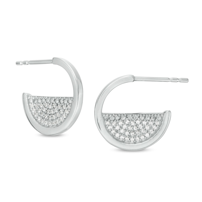 0.087 CT. T.W. Diamond Half Circle Hoop Earrings in 10K White Gold|Peoples Jewellers