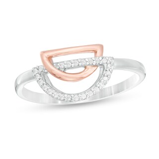 0.085 CT. T.W. Diamond Interlocking Half Circles Ring in Sterling Silver and 10K Rose Gold