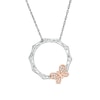 Thumbnail Image 0 of 0.065 CT. T.W. Diamond Bamboo Circle with Butterfly Necklace in Sterling Silver and 10K Rose Gold
